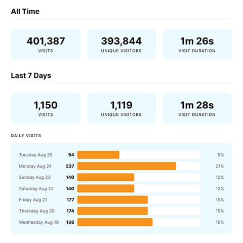 Branded analytics report showing weekly visit analytics